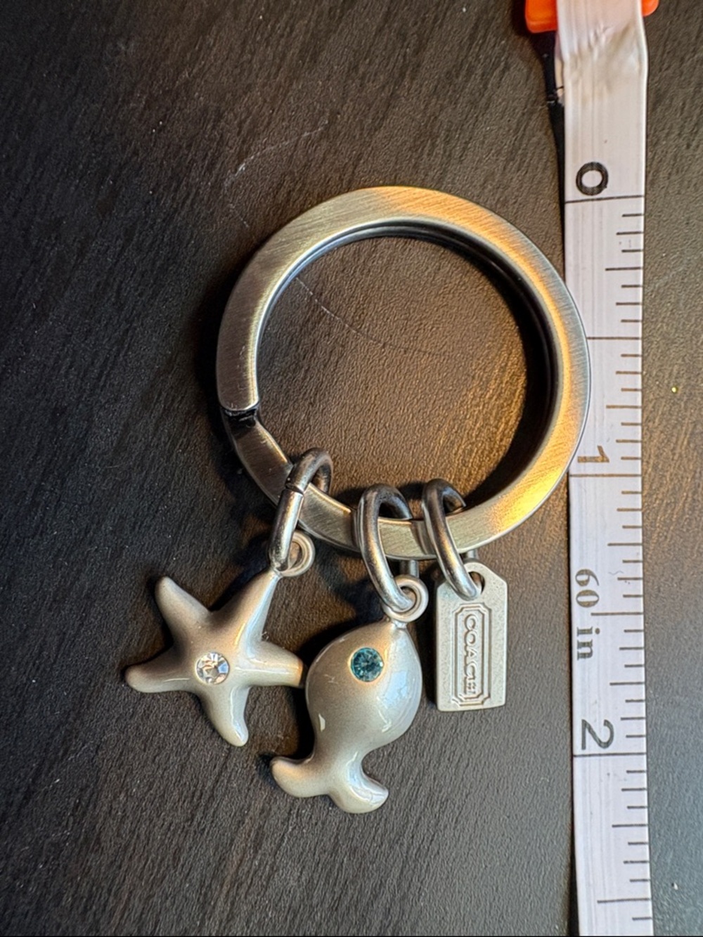Coach Silver-Tone Starfish & Fish Charm Keyring with Blue Crystal Accents - Picture 4 of 4